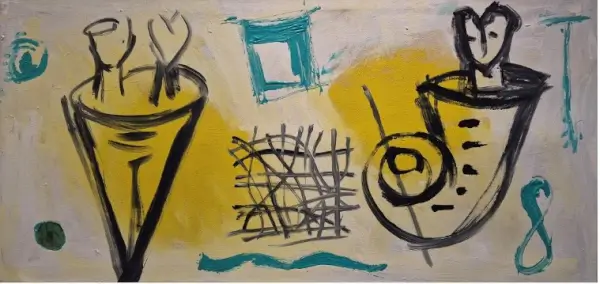 Pintura abstracta de Antón Patiño con colores vibrantes y texturas.