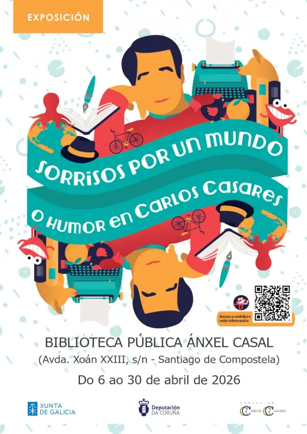 Caricatura de Carlos Casares como parte de la exposición.