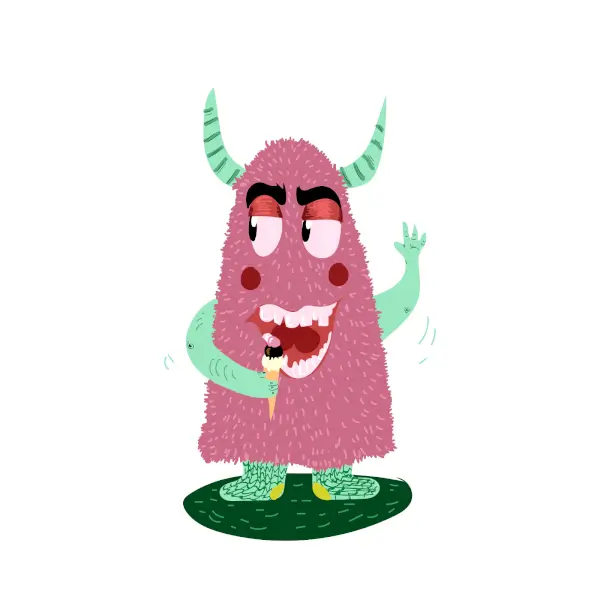 Ilustración de un monstruo amigable y colorido, rodeado de diferentes emociones representadas, para el cuentacuentos.