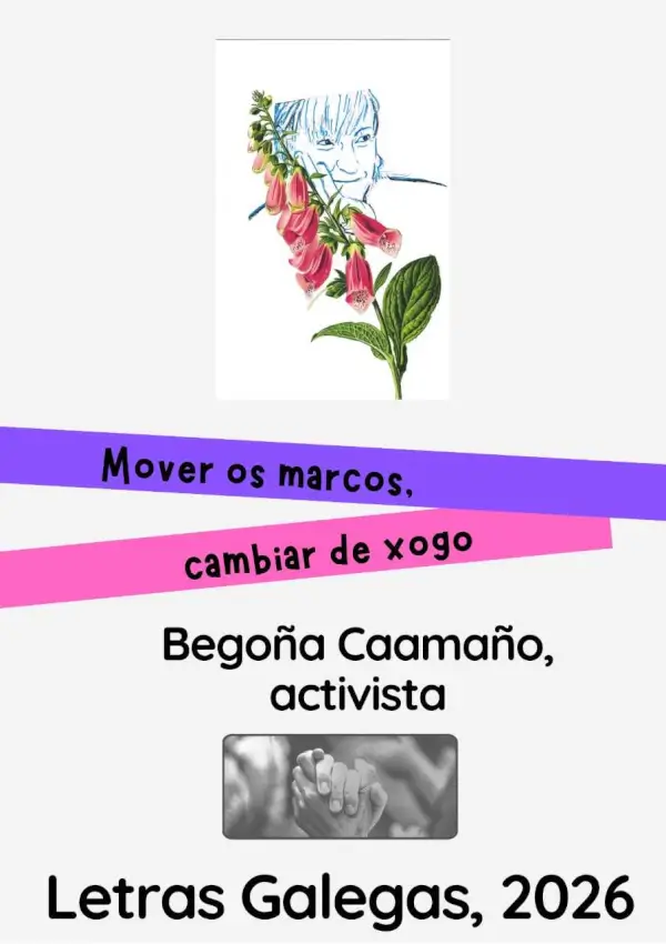 Retrato de Begoña Caamaño, periodista y activista gallega, en una exposición bibliográfica en su honor.