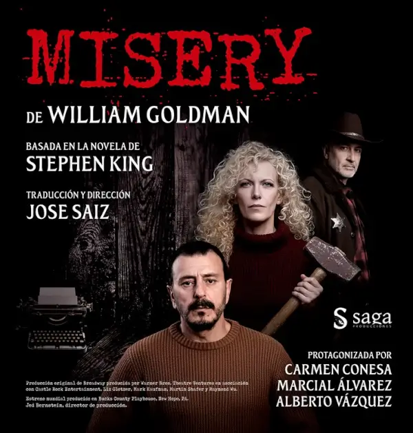 Imagen promocional de la obra de teatro 'Misery', con Carmen Conesa y Marcial Álvarez en escena, representando la tensión entre sus personajes.